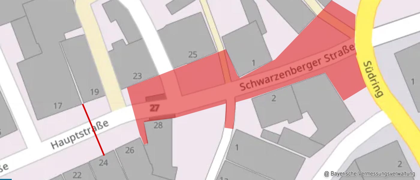 Ausschnitt aus dem Stadtplan von Scheinfeld mit Kennzeichnung des Bauabschnitt 1