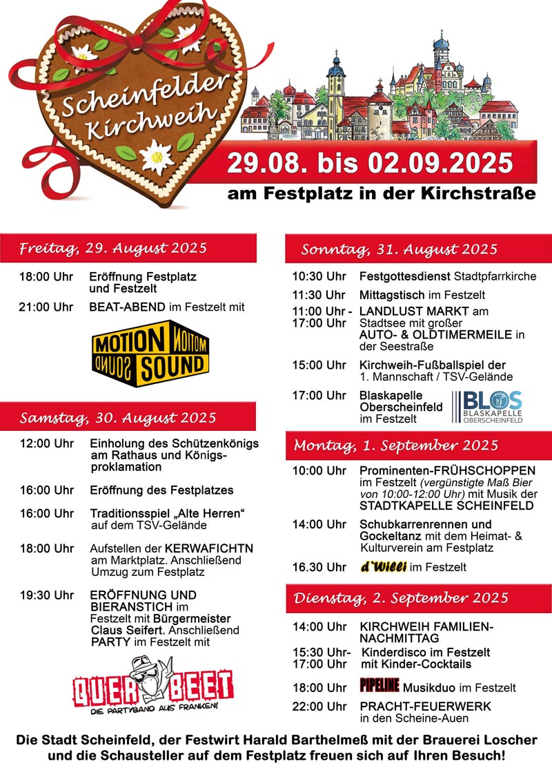 Plakat zur Scheinfelder Kirchweih mit Programmübersicht - Download als PDF durch anklicken