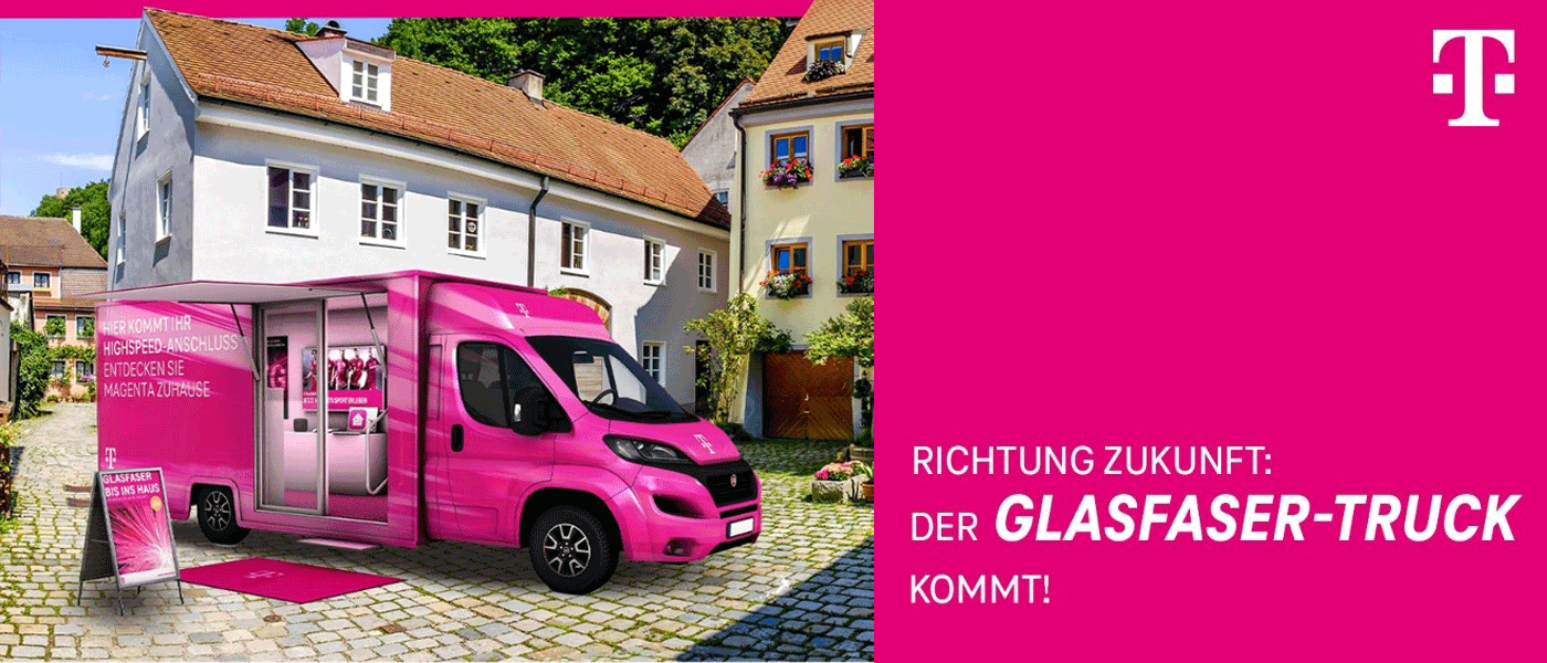 Ankündigung für das Infomobil der Telekom zum Glasfaserausbau in Scheinfeld