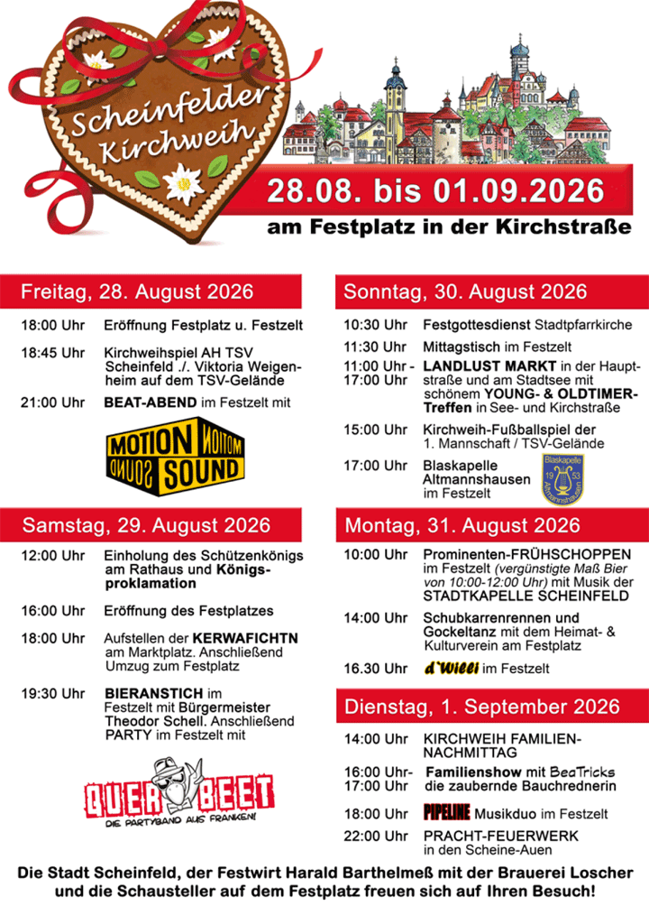 Plakat mit dem Programm zur Scheinfelder Kirchweih 2026