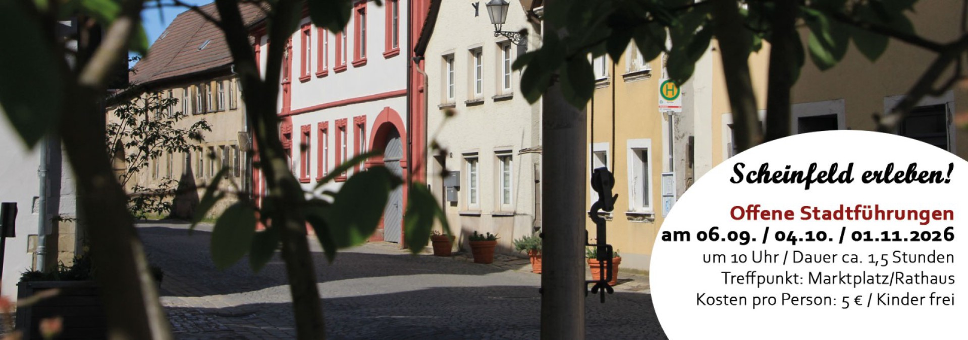 Altstadt von Scheinfeld mit Hinweis auf Stadtführungen
